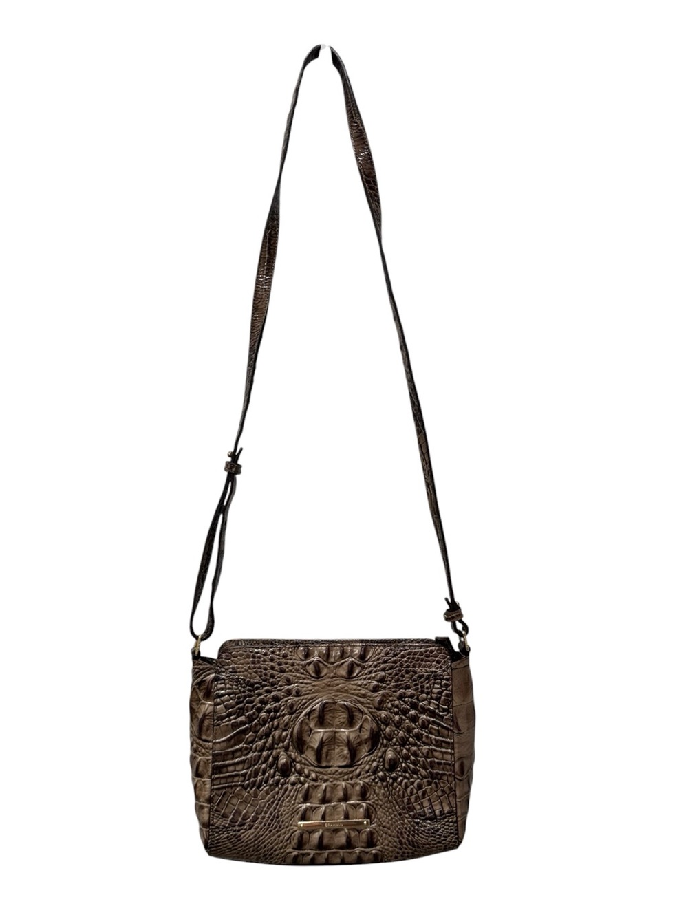 Brahmin Croc-Embossed Brown Crossbody Shoulder Bag